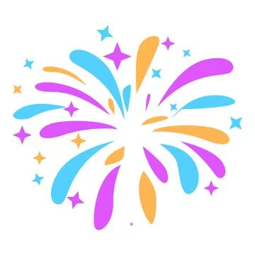 Colorful fireworks exploding with bright stars on white background Illustrazione stock