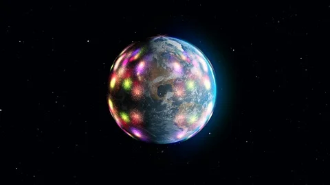 Colorful fireworks exploding in celebration on Earth and USA in space Stock Footage 121426828