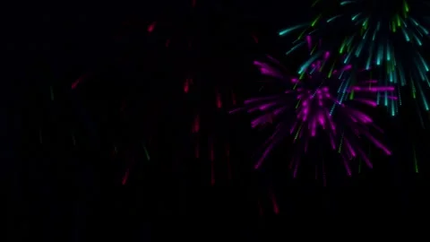 Colorful fireworks exploding on dark background, bright cyan, pink, white, .. 스톡 동영상 342723410