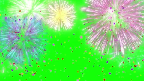 Colorful Fireworks Exploding with Falling Confetti on a Green Screen Background Stock-Footage 338368933