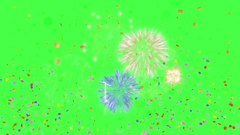 Colorful fireworks exploding on green screen with confetti Video stock 337087637