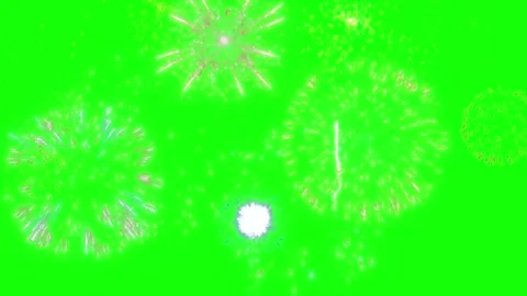 Colorful fireworks exploding on green screen. Festive pyrotechnic display for Stock Footage 340381554