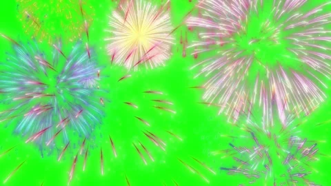 Colorful fireworks exploding on green screen. Festive pyrotechnic display for Video stock 340716451