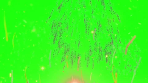 Colorful fireworks exploding on green screen. Festive pyrotechnic display for Stockbeeldmateriaal 340943700