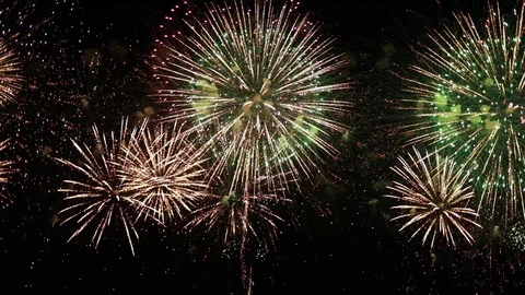 Colorful fireworks exploding in the night sky. Celebrations and events in bri Stock Footage 102213646