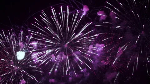 Colorful Fireworks Exploding in the Night Sky. Real Shining Fireworks for Video stock 276409251