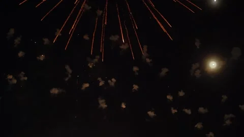 Colorful fireworks exploding in the night sky. Celebrations and events in bright Stock Footage 280597141