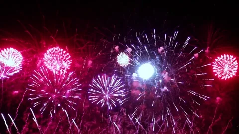 Colorful Fireworks Exploding in the Night Sky Stock Footage 303115610