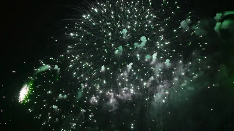 Colorful Fireworks Exploding in the Night Sky. Real Shining Fireworks for Stock Footage 305372530