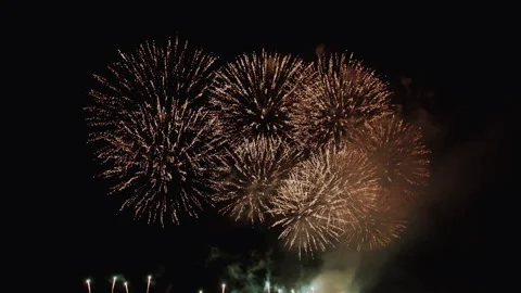 Colorful fireworks exploding in the night sky Stock Footage 324081734