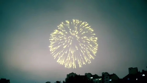 Colorful Fireworks Exploding in Night Sky Celebratory Display Stock Footage 325334929