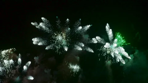 Colorful Fireworks Exploding in the Night Sky. Glowing Fireworks Show. Opening 動画素材 327175448