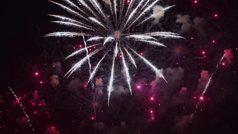 Colorful Fireworks Exploding in the Night Sky. Real Colorful Fireworks Festival Video stock 328336369