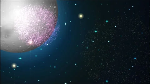 Colorful Fireworks Exploding in Night Sky Next to Large Moon 스톡 동영상 330922435