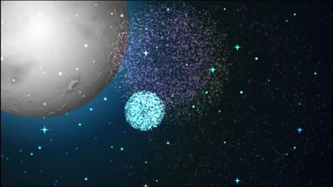 Colorful Fireworks Exploding in Night Sky Next to Large Moon Stock Footage 336231586