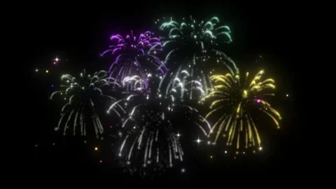 Colorful fireworks exploding in night sky. Bright pyrotechnic display for Video stock 339992417