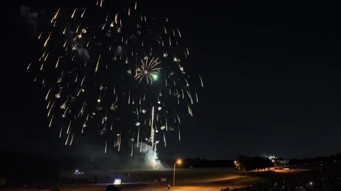 Colorful fireworks exploding in night sky above crowd 動画素材 340938884