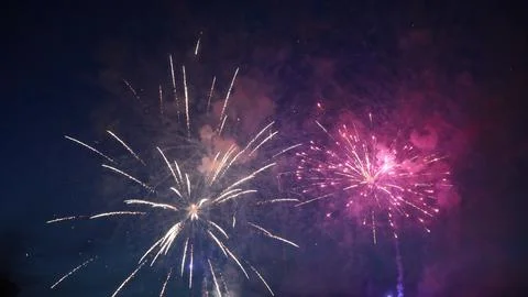 Colorful fireworks exploding in the night sky Stock Photos
