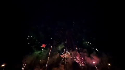 Colorful Fireworks Exploding Over Crowd of Spectators at Night Vídeos de archivo 347704578