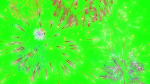 Colorful fireworks exploding over green night sky during celebration party Видео 347115203
