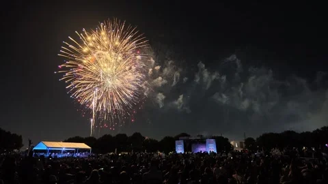 Colorful fireworks exploding over a large crowd at night Stock-Footage 340941361