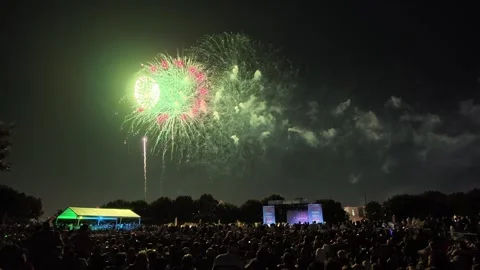 Colorful fireworks exploding over a large crowd at night Stock-Footage 340941490