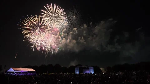 Colorful fireworks exploding over a large crowd at night Stock-Footage 340941506