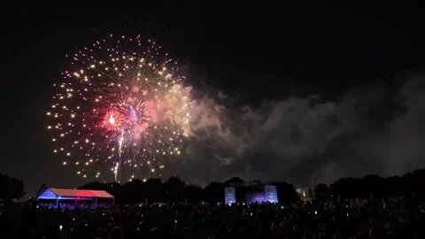 Colorful fireworks exploding over a large crowd at night Stock-Footage 340941560