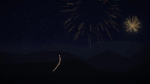 Colorful Fireworks Exploding Over Mountains at Night Animation Vídeos de archivo 347809262