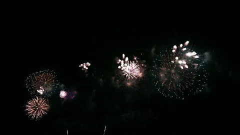 Colorful fireworks exploding with shining in annual festival Stock Footage 163809295