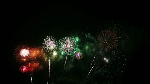 Colorful fireworks exploding with shining in annual festival Stock Footage 163809369