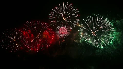 Colorful fireworks exploding with shining in annual festival Stock Footage 163809750
