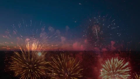 Colorful Fireworks Exploding in Twilight Sky During Evening Celebration Stock Footage 336900873