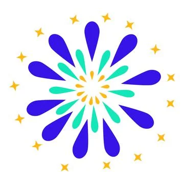 Colorful fireworks exploding with yellow stars in the background Stockillustratie