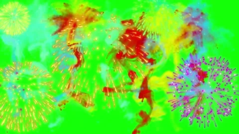 Colorful fireworks explosion and light trails isolated on green screen Stock Footage 341907671