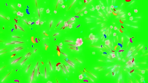 Colorful Fireworks Explosion with Falling Flower Petals on a Green Screen Video stock 338326627