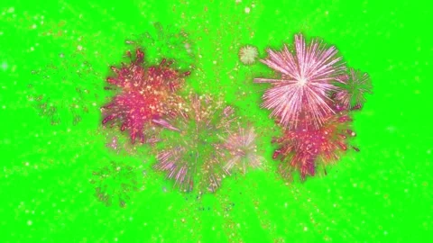 Colorful fireworks explosions isolated on a bright green screen background for Stock Footage 345016974