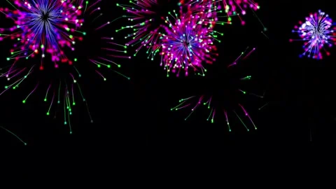Colorful fireworks motion graphics with plain black background Video stock 338342939