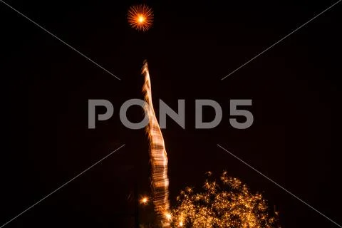 Colorful fireworks in the night sky Stock Photos