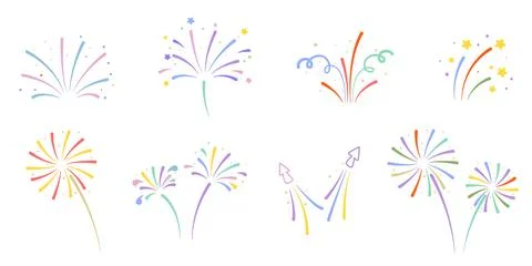 Colorful fireworks set Vector graphics Stock Illustration