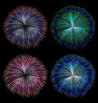 Colorful fireworks vector set Stock Illustration