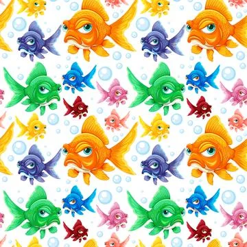 Colorful Fish Pattern with Bubbles 스톡 일러스트