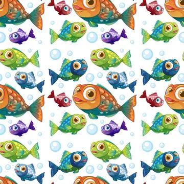 Colorful Fish Pattern with Bubbles Stockillustratie