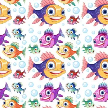 Colorful Fish Pattern with Bubbles Illustrazione stock