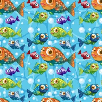 Colorful Fish in a Seamless Pattern Stock Illustration