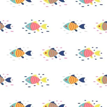 Colorful fish seamless vector pattern. Cartoon style fish background. Illustrazione stock