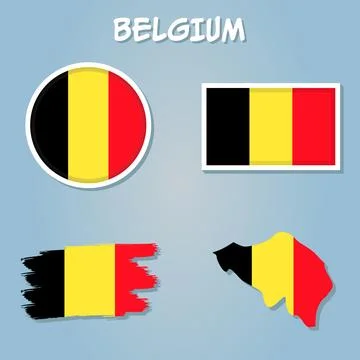 Colorful flag, map pointer and map of Belgium in the colors of the Belgian .. Stock-Illustration
