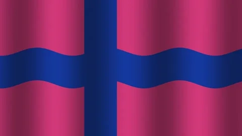 Colorful flag waving in the wind with a blue cross and Stock Footage 338396249