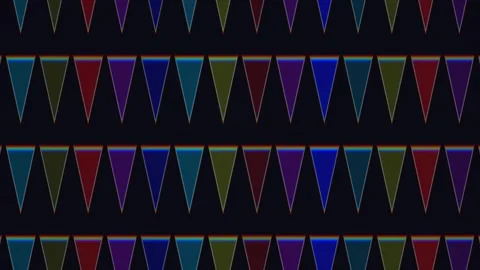 Colorful flags create a festive atmosphere in a dark Stock Footage 338322986