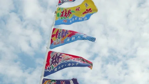 Colorful flags flying in the sky on Lunar New Year's Day 스톡 동영상 170480175